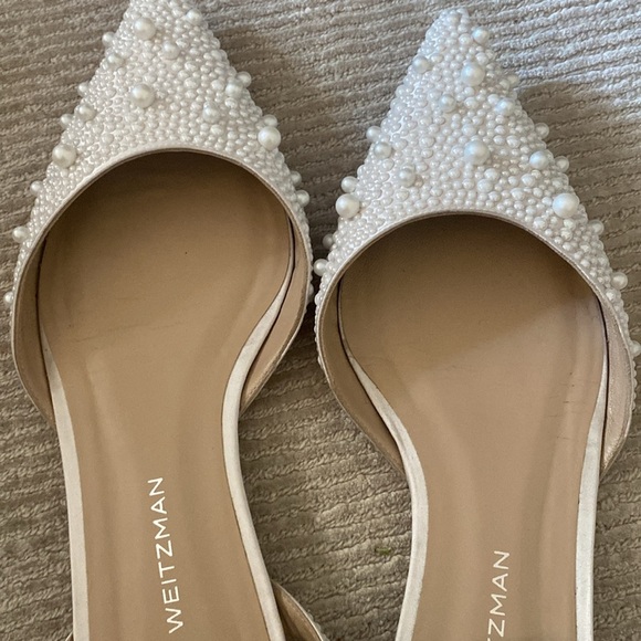 Stuart Weitzman Pearl Satin Bliss Flats White Pointed Toe Bridal Shoes Size 11 - Picture 8 of 17